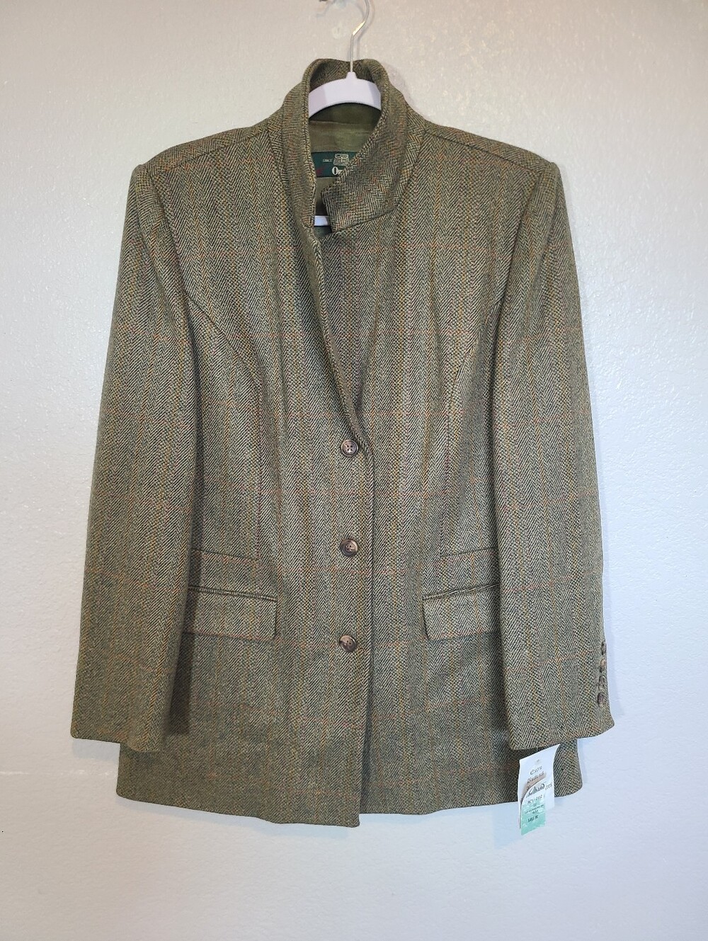 Vintage Orvis Classic Tweed Herringbone Lambs Wool Blazer Jacket Hunter Green NW